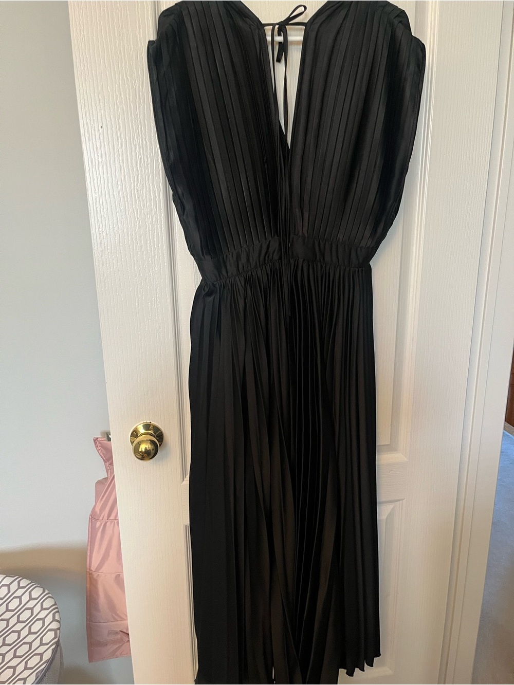 Black Pleated V-Neck Women's Dress